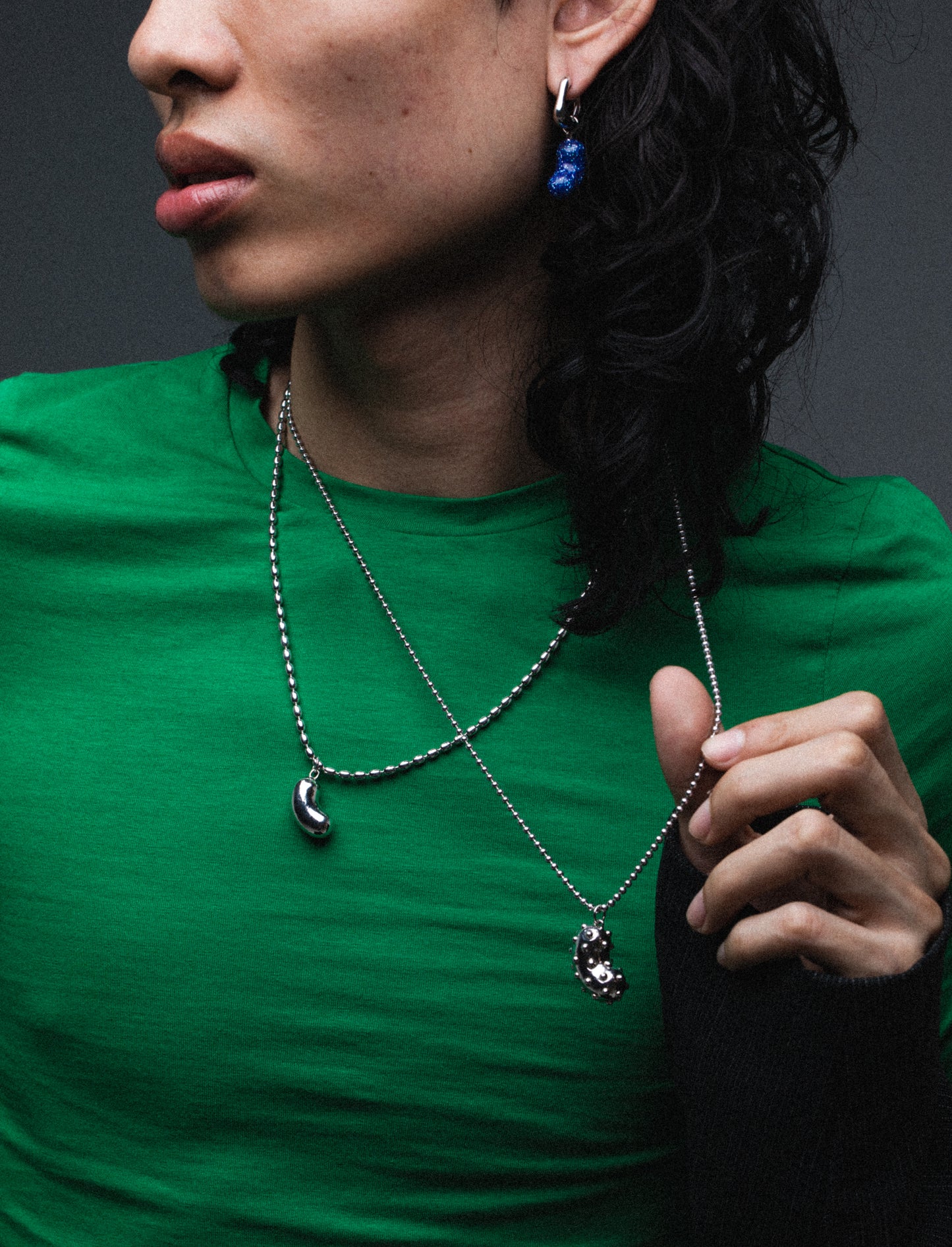 Simple Pimple Bean Pendant, Rhodium Plated Silver | Yoochi Jewelry