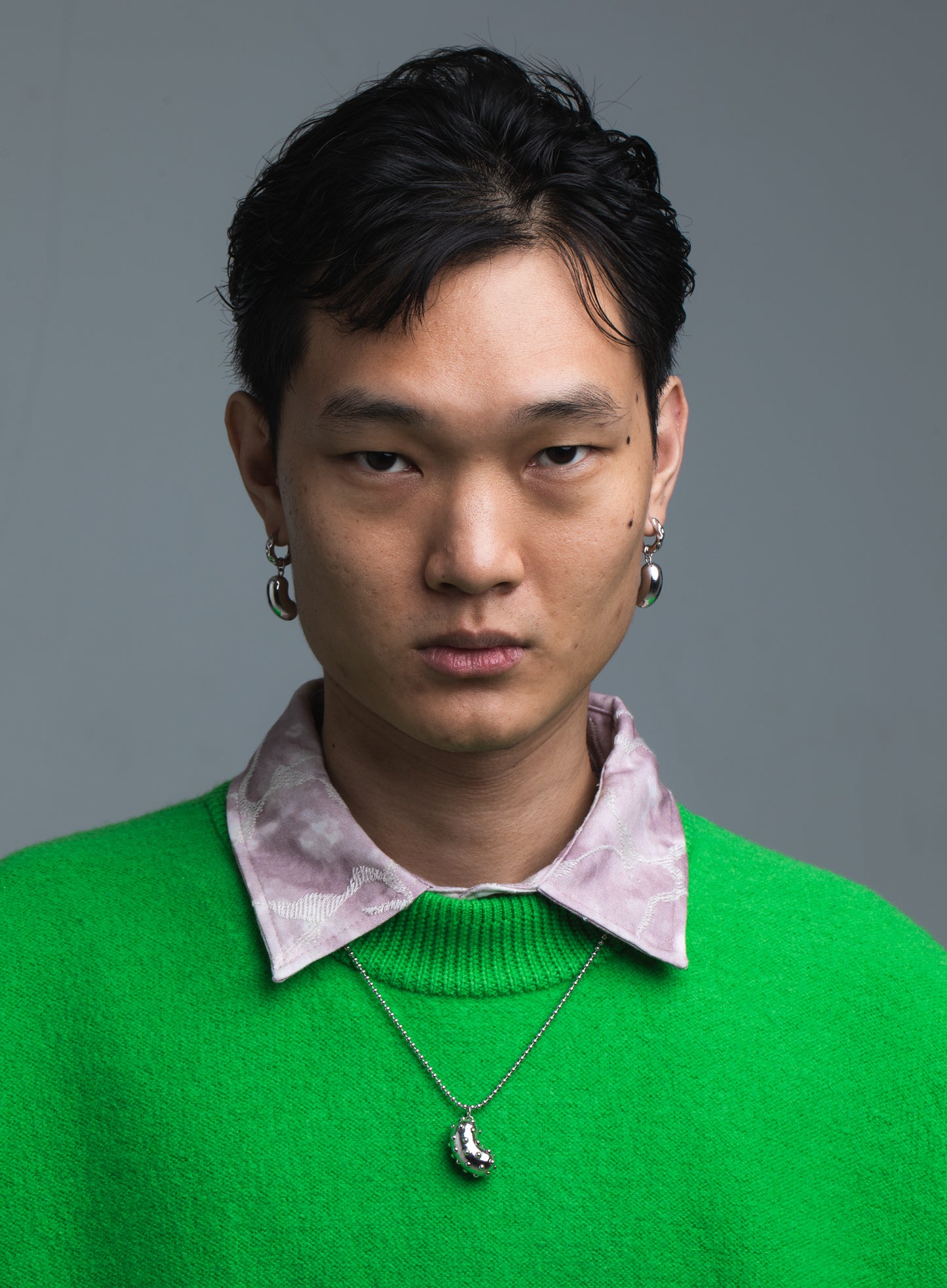 Simple Pimple Bean Pendant, Rhodium Plated Silver | Yoochi Jewelry