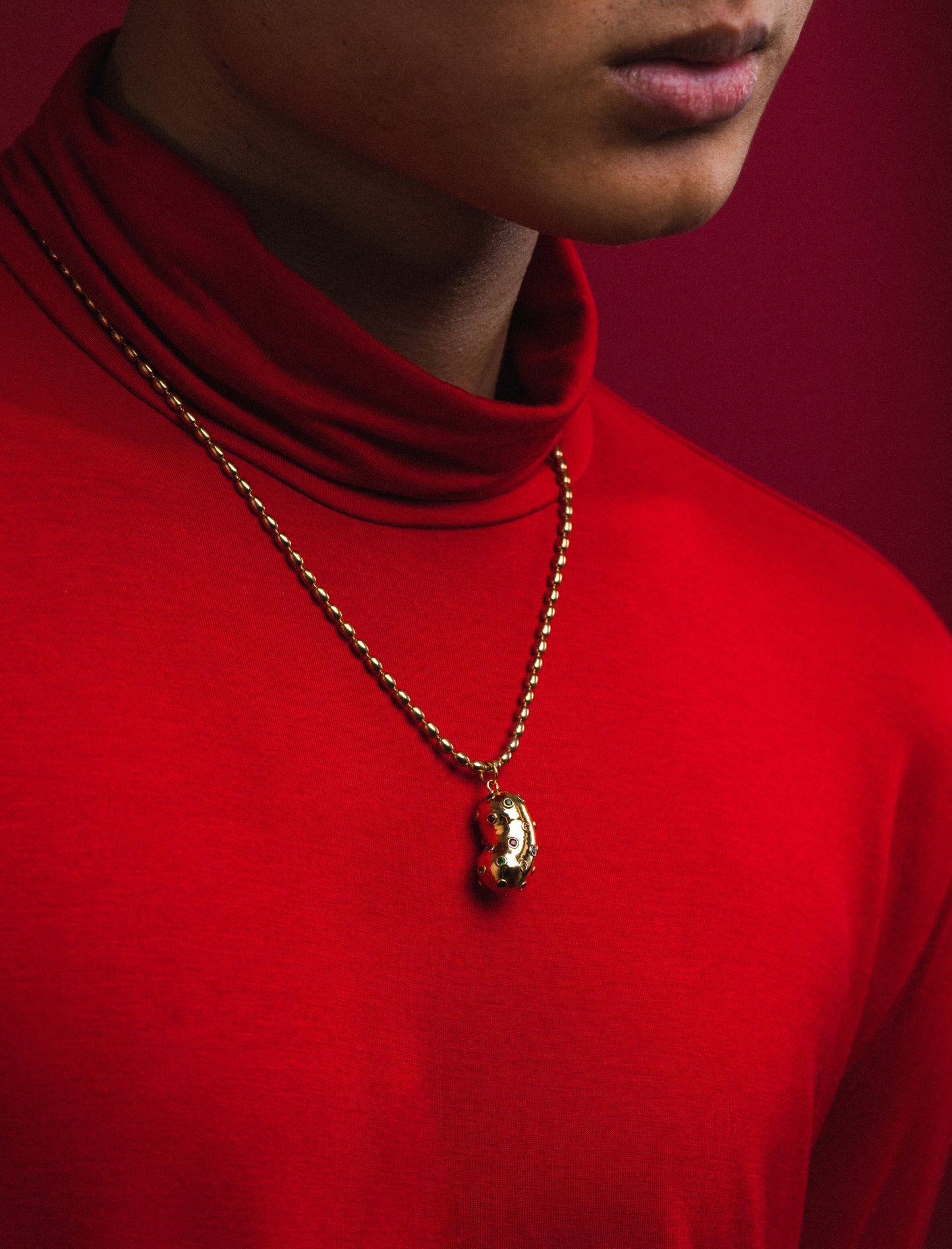 Sapphire Princess Bean Pendant, Gold Plated Silver and Natural Sapphires | Yoochi Jewelry