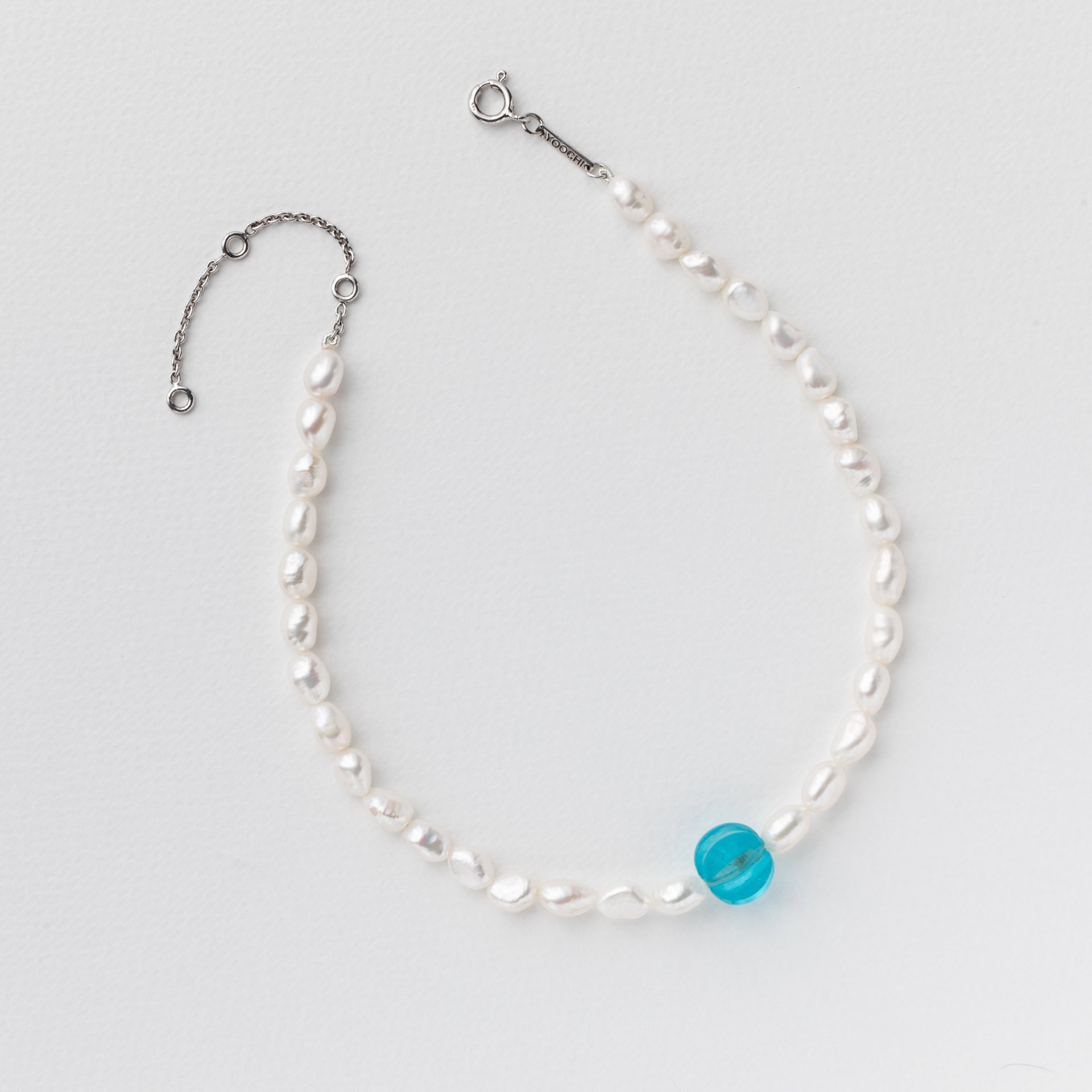 Necklace made of an old glass bead, freshwater pearls and 925 rhodium plated silver