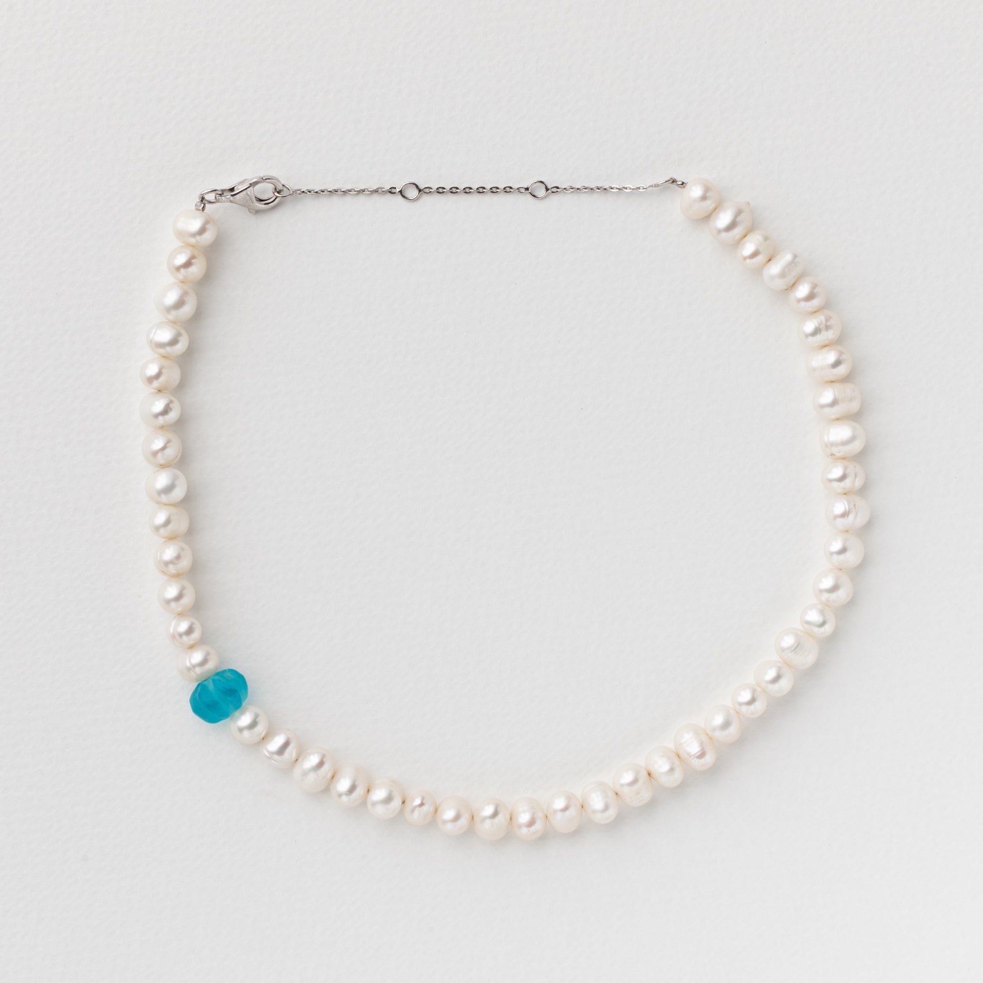 Necklace made of an old glass bead, freshwater pearls and 925 rhodium plated silver