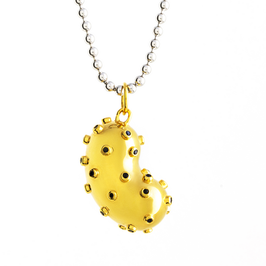 Bean pendant made of gold plated silver and natural sapphires